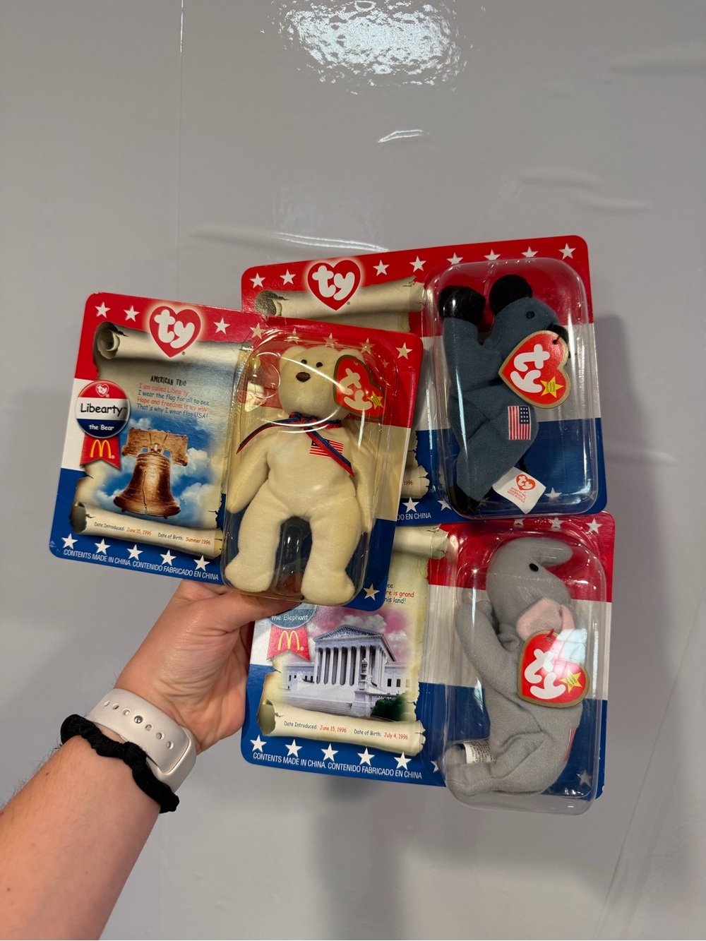 Ty Beanie Babies Patriotic Set - Patriotic Bear, Blue Whale, Gray Elephant‎